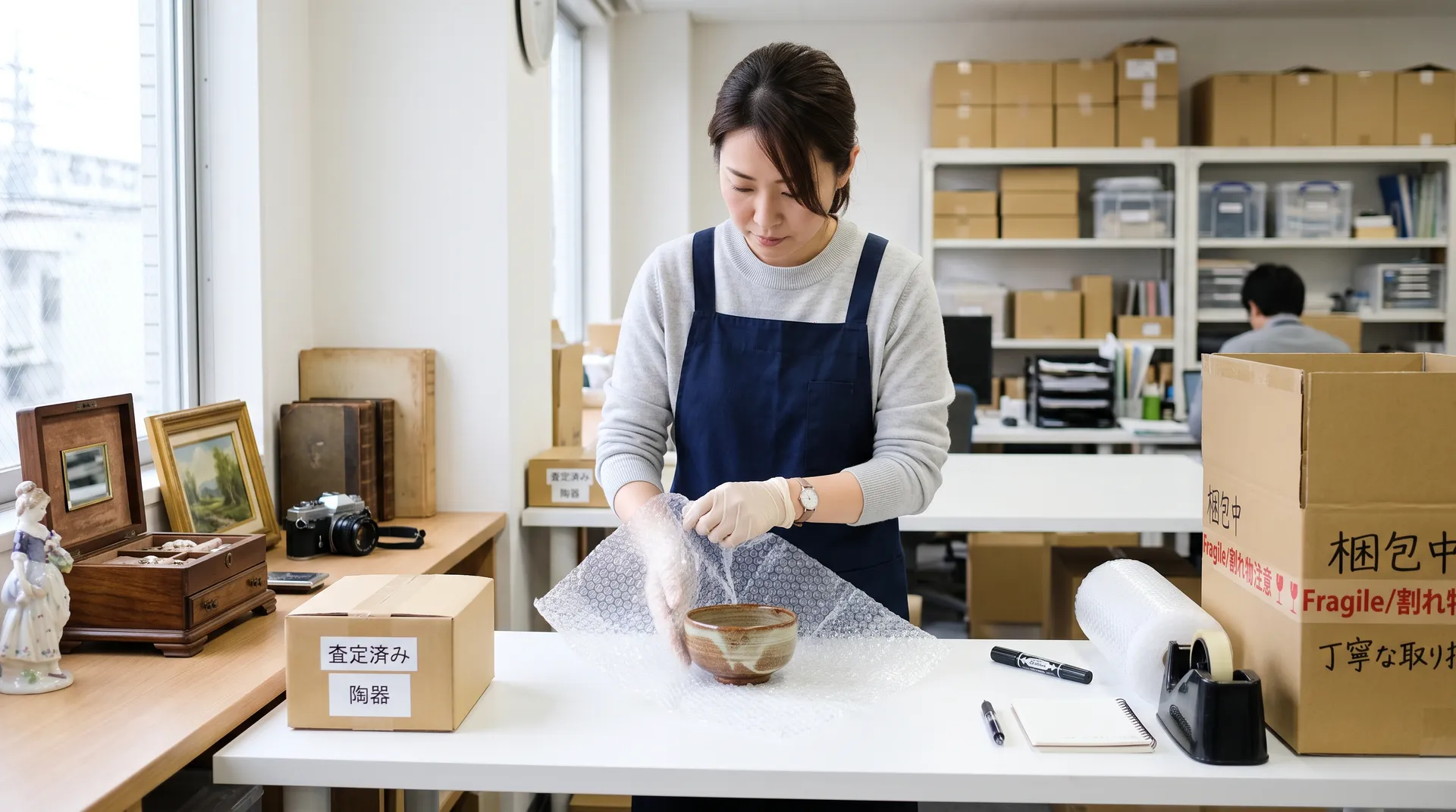 品物を丁寧に梱包している様子
