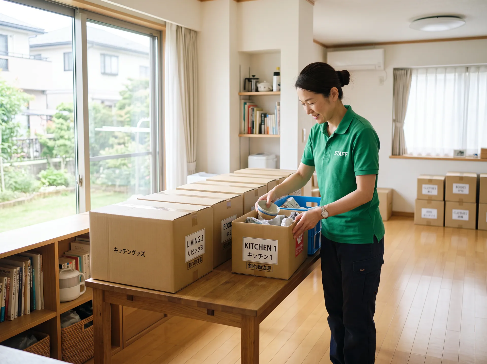 品物を箱に仕分けて整理しているスタッフ