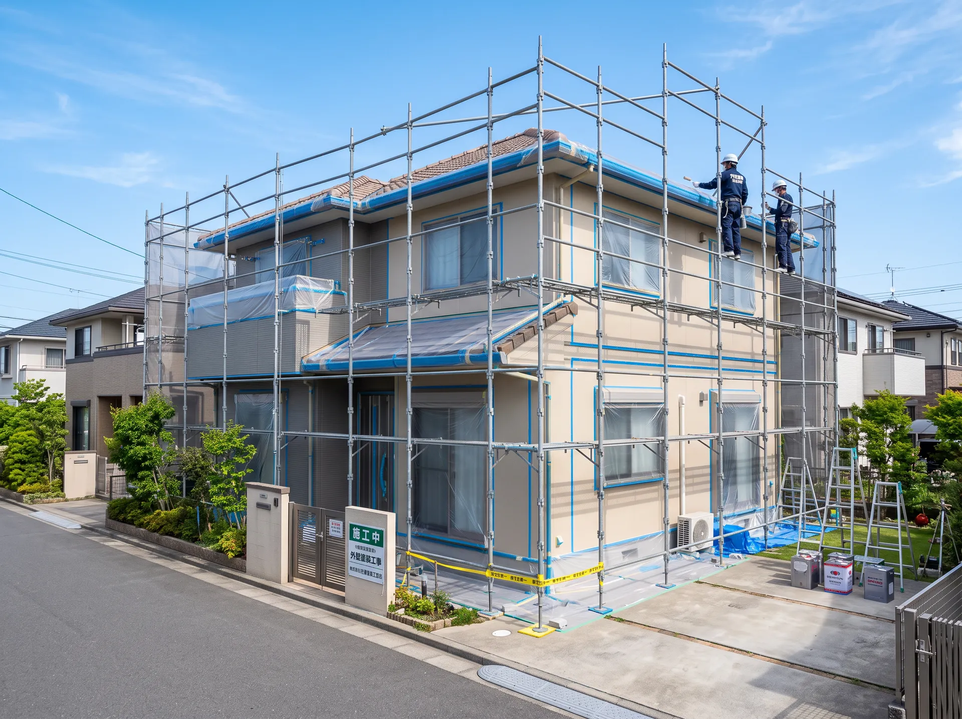 外壁塗装工事の様子