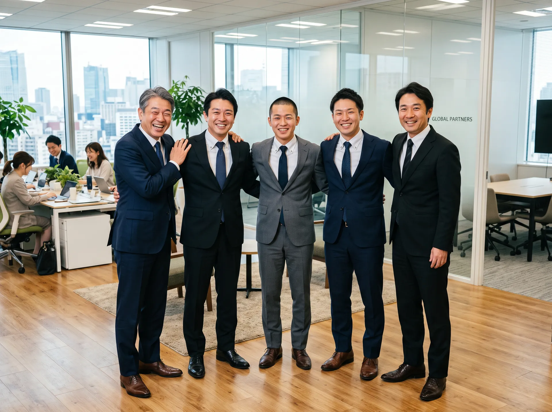 スーツで微笑む男性たち