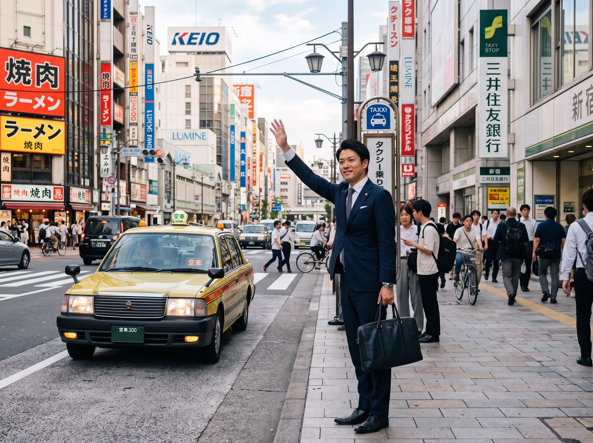 タクシーを呼ぶ男性