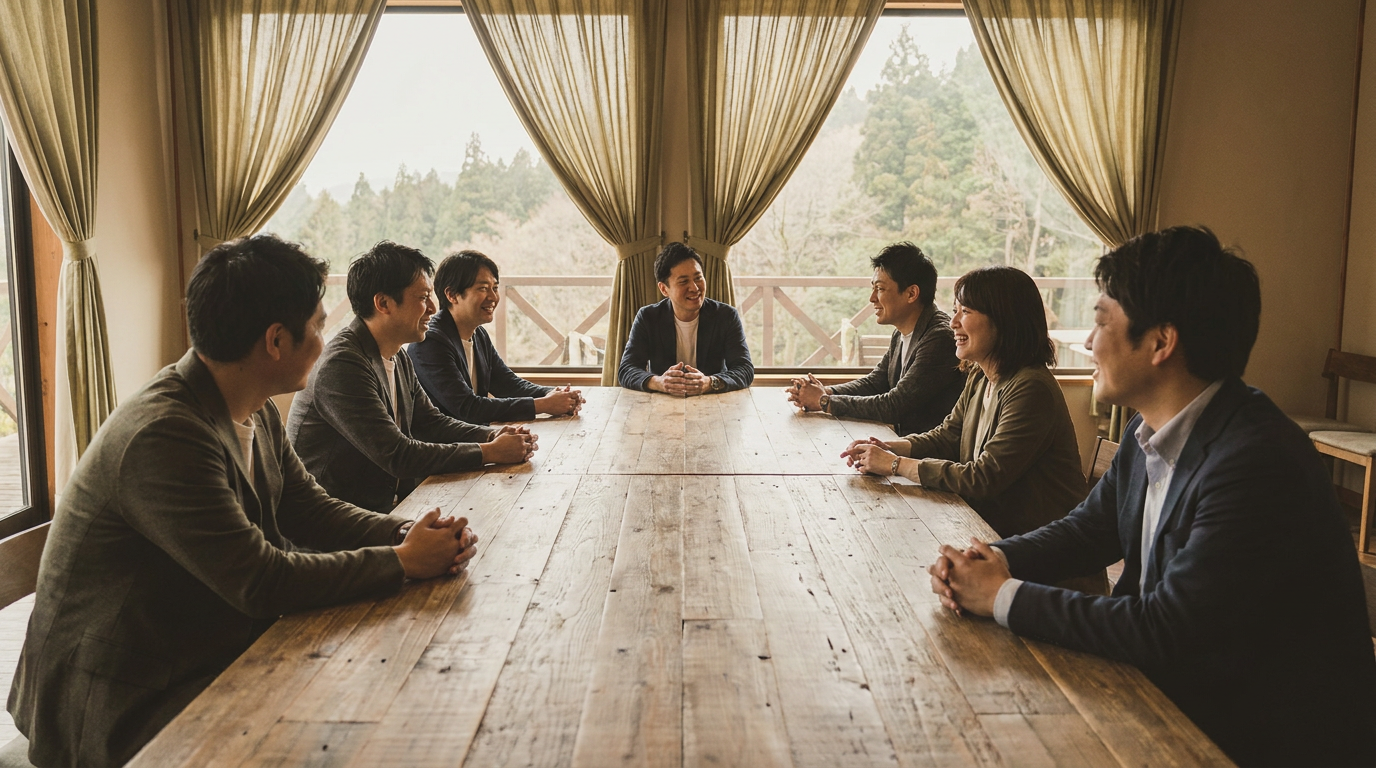 合宿で議論を交わす経営者たち