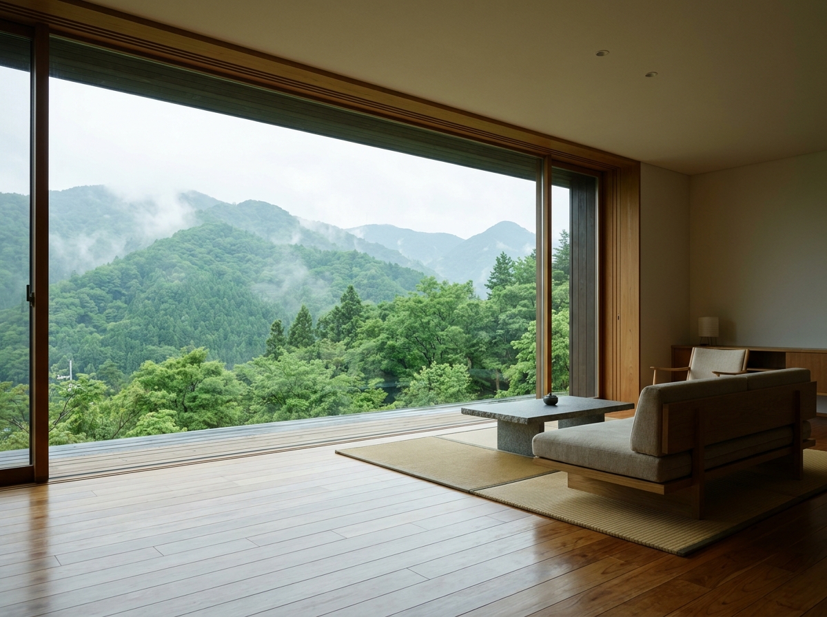 借景を楽しむ、高台に建つ和モダンの家