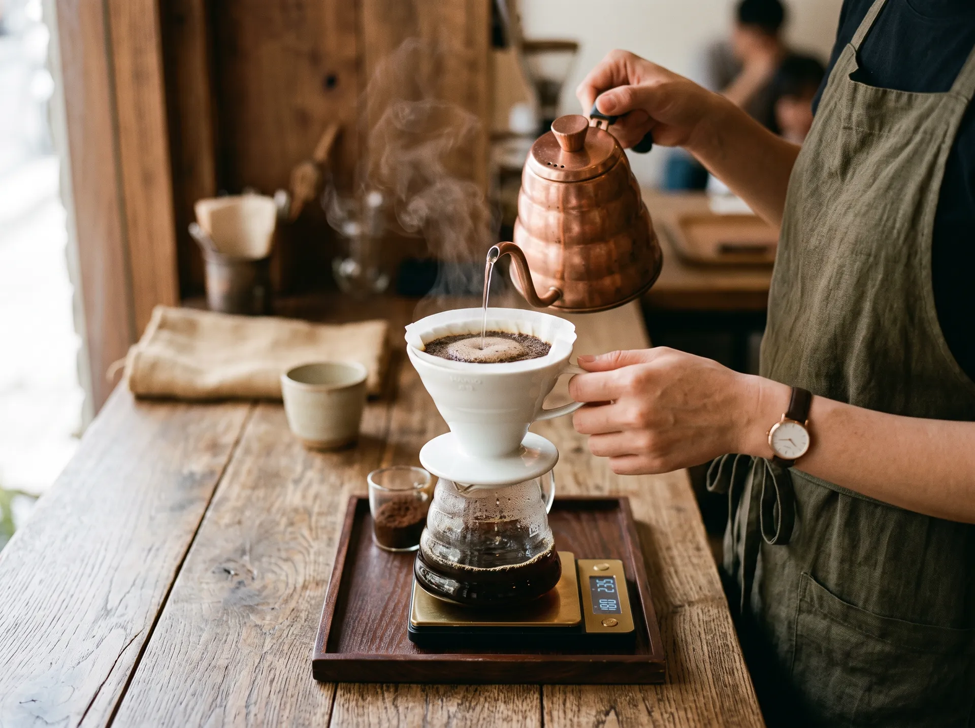 ハンドドリップでコーヒーを淹れる様子