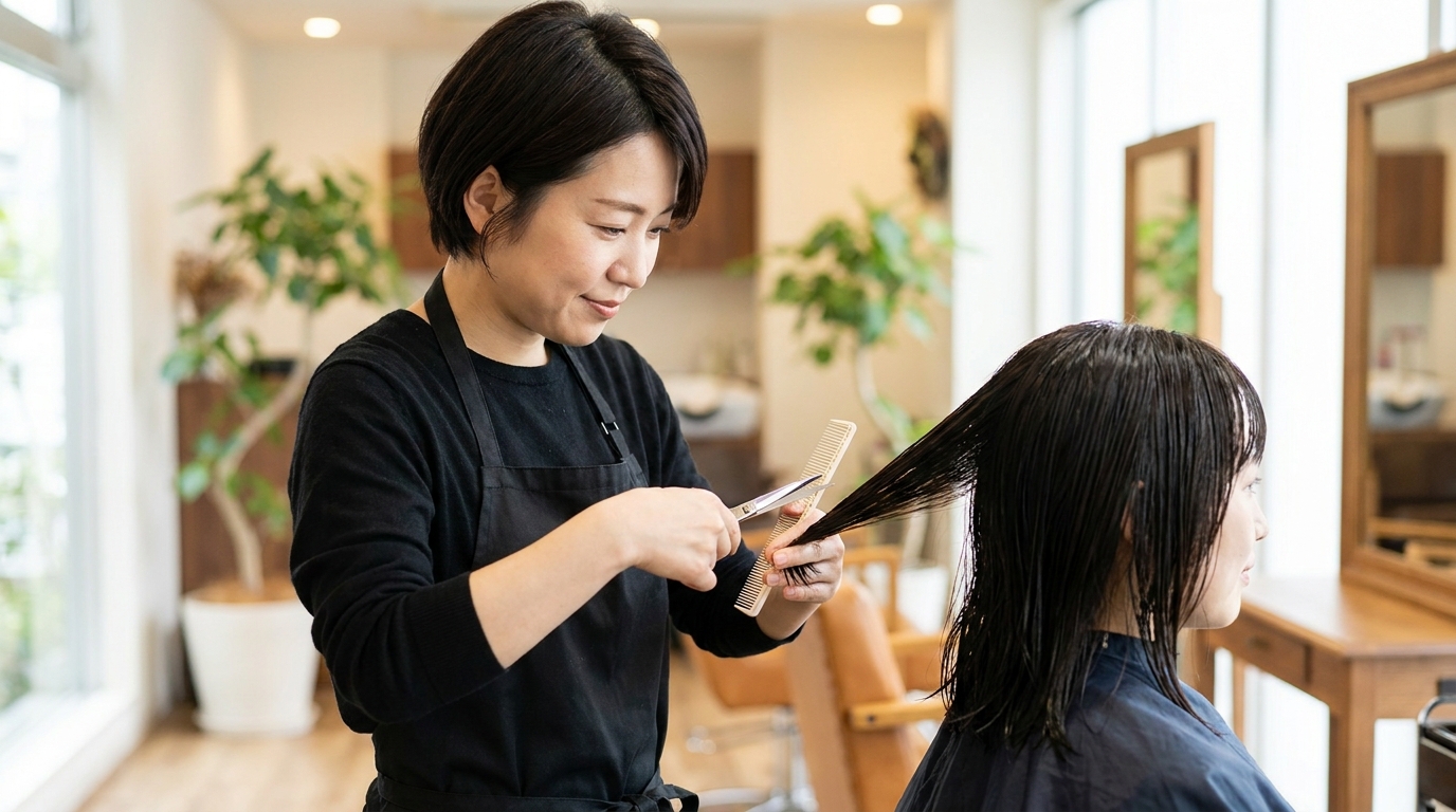 お客様の髪質や骨格を見極めながら丁寧に施術するスタイリスト