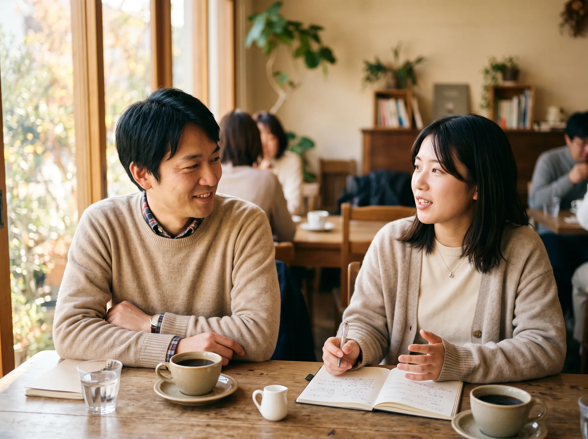 知人から仕事の相談を受けている様子