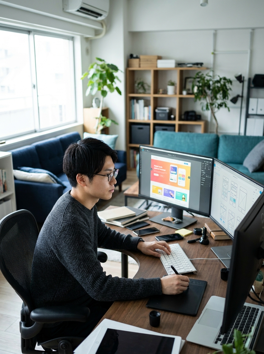 クリエイティブ制作に取り組むデザイナーの様子