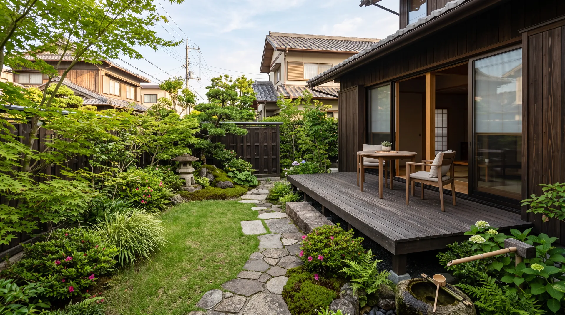 テラスと緑豊かな庭のある住まい