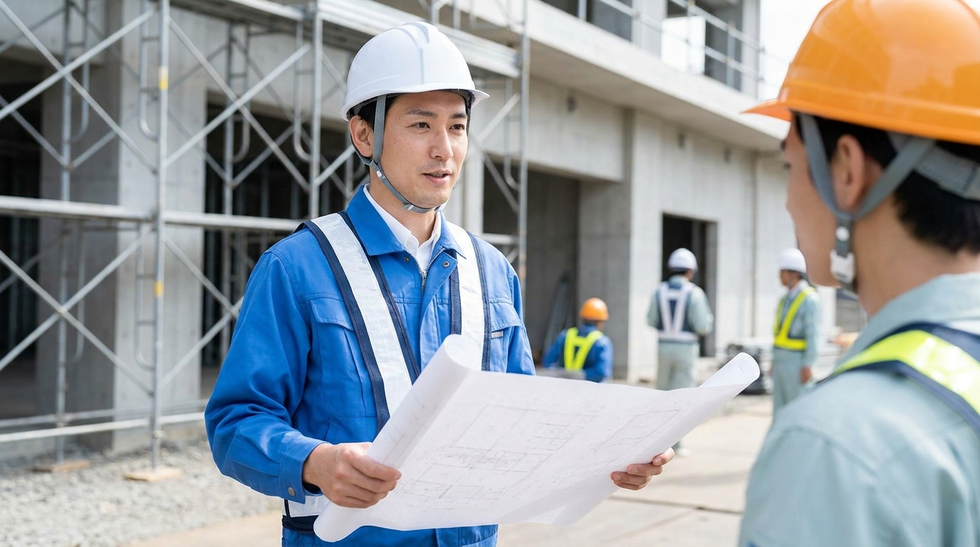 現場で後輩に指導する中堅社員