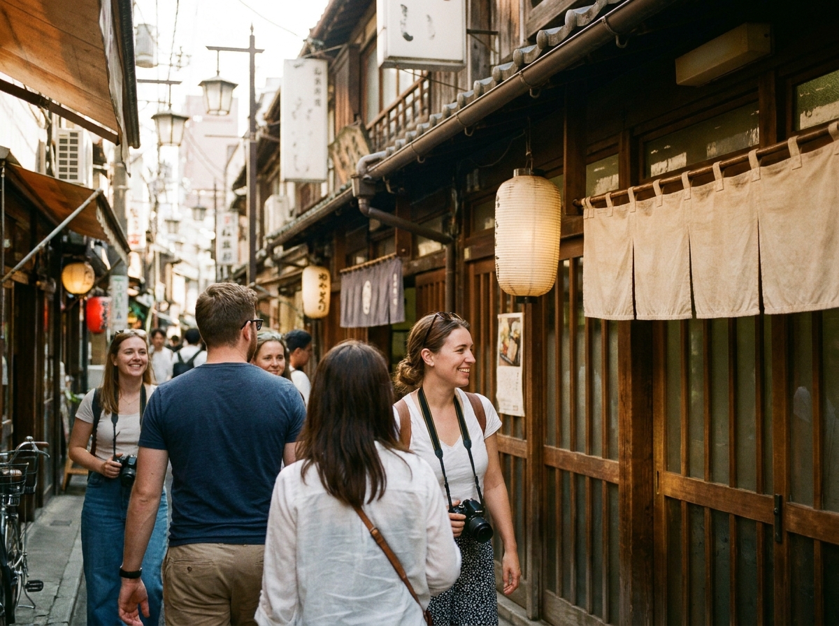 日本の街を歩く訪日観光客