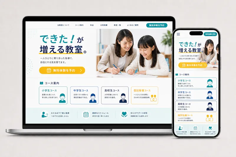 教室・スクールの制作サンプル（PC・スマホ表示）