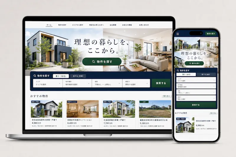 不動産の制作サンプル（PC・スマホ表示）