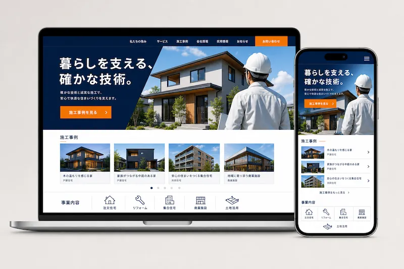 建設・工務店の制作サンプル（PC・スマホ表示）