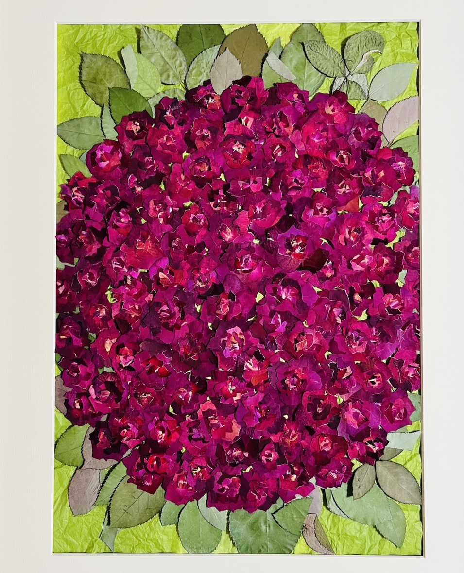 赤薔薇の押し花額（完成）