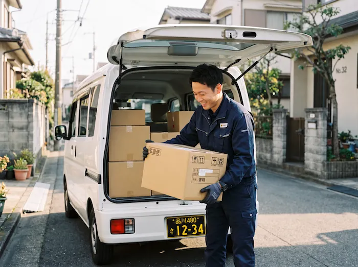 荷物を丁寧に扱う配送ドライバー